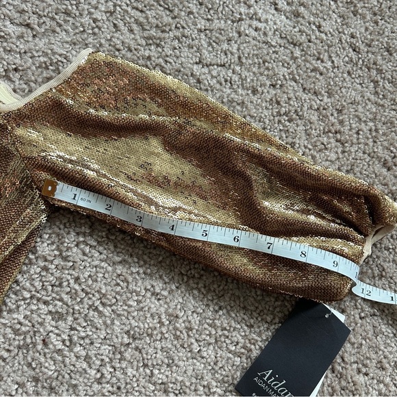 Aidan Mattox Cold One-Shoulder Gold Sequin Mini Dress NWT Size 2 - Picture 14 of 14